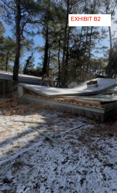 In December 2025, while builders were doing preapproved demolition at 203 Carolina St. in Dewey Beach, the excavator operator got his claw stuck in the roof, and the weight of the roof caused the masonry fireplace and exterior walls to collapse instantly, leaving the roof and walls flat on the floor joists.